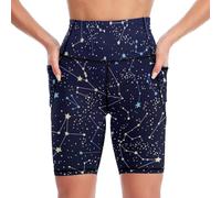 JiuPopular Knee-Length Yoga Shorts,Glow in The Dark Constellations Midnight Glitter Sequin Spot Graffiti Hip Hop Green Camo Green Eyed Wolf Guitar Colorful Music Hawaiian Tropical Leaves Flowers Green