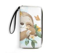 JiuPopular Leather Wallet, Adorable Little Sloth, with Rope, Small Size and Large Capacity, Easy to Carry
