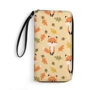 JiuPopular Leather Wallet, Autumn Cute Fox, with Rope, Small Size and Large Capacity, Easy to Carry