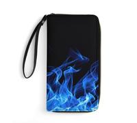 JiuPopular Leather Wallet, Blue Burning Flame, with Rope, Small Size and Large Capacity, Easy to Carry