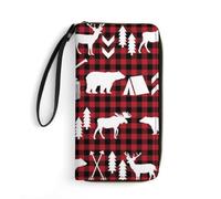 JiuPopular Leather Wallet, Buffalo Plaid Woodland Christmas, with Rope, Small Size and Large Capacity, Easy to Carry