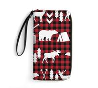 JiuPopular Leather Wallet, Buffalo Plaid Woodland ChristmasWallet, with Rope, Small Size and Large Capacity, Easy to Carry