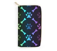 JiuPopular Leather Wallet, Colorful Bones and Paw, Small Size and Large Capacity, Easy to Carry