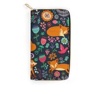 JiuPopular Leather Wallet, Cute Fox Floral, Small Size and Large Capacity, Easy to Carry