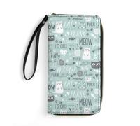 JiuPopular Leather Wallet, Cute Green Cat, with Rope, Small Size and Large Capacity, Easy to Carry