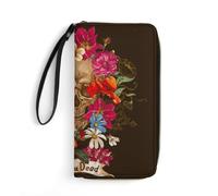 JiuPopular Leather Wallet, Day of The Dead, with Rope, Small Size and Large Capacity, Easy to Carry