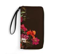 JiuPopular Leather Wallet, Floral Sugar Skull Day of The Dead, with Rope, Small Size and Large Capacity, Easy to Carry