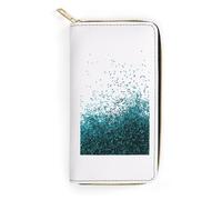 JiuPopular Leather Wallet, Glitter Blue Teal Small Bee, Small Size and Large Capacity, Easy to Carry