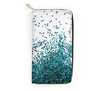 JiuPopular Leather Wallet, Glitter Blue Teal, Small Size and Large Capacity, Easy to Carry