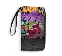 JiuPopular Leather Wallet, Graffiti Hip Hop, with Rope, Small Size and Large Capacity, Easy to Carry