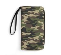 JiuPopular Leather Wallet, Green Camo Print, with Rope, Small Size and Large Capacity, Easy to Carry
