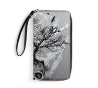 JiuPopular Leather Wallet, Horror Skull Tree, with Rope, Small Size and Large Capacity, Easy to Carry