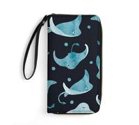 JiuPopular Leather Wallet, Manta Ray and Fish, with Rope, Small Size and Large Capacity, Easy to Carry