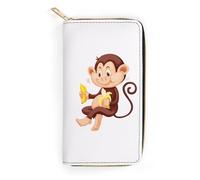 JiuPopular Leather Wallet, Monkey Banana Small Bee, Small Size and Large Capacity, Easy to Carry
