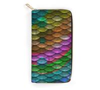 JiuPopular Leather Wallet, Rainbow Fish Scales, Small Size and Large Capacity, Easy to Carry