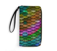 JiuPopular Leather Wallet, Rainbow Fish Scales, with Rope, Small Size and Large Capacity, Easy to Carry