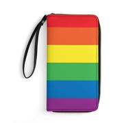 JiuPopular Leather Wallet, Rainbow Peace Love, with Rope, Small Size and Large Capacity, Easy to Carry