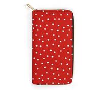 JiuPopular Leather Wallet, Red and White Polka Dots, Small Size and Large Capacity, Easy to Carry