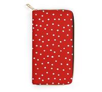 JiuPopular Leather Wallet, Red Polka Dots, Small Size and Large Capacity, Easy to Carry