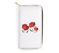 JiuPopular Leather Wallet, Red Poppy Flowers Small Bee, Small Size and Large Capacity, Easy to Carry