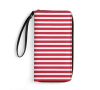 JiuPopular Leather Wallet, Red Stripe Pattern, with Rope, Small Size and Large Capacity, Easy to Carry