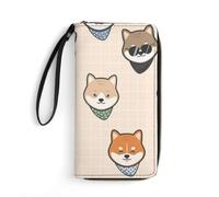 JiuPopular Leather Wallet, Shiba Inu Dog Pattern, with Rope, Small Size and Large Capacity, Easy to Carry