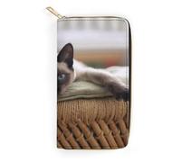 JiuPopular Leather Wallet, Siamese Thai Cat Mandala, Small Size and Large Capacity, Easy to Carry