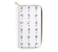 JiuPopular Leather Wallet, Sign Language Alphabet, Small Size and Large Capacity, Easy to Carry