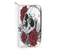 JiuPopular Leather Wallet, Skull with Roses Teddy Bear, Small Size and Large Capacity, Easy to Carry
