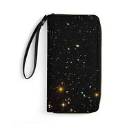 JiuPopular Leather Wallet, Starry Sky Black Glitter, with Rope, Small Size and Large Capacity, Easy to Carry