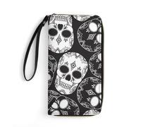 JiuPopular Leather Wallet, Sugar Skull, with Rope, Small Size and Large Capacity, Easy to Carry