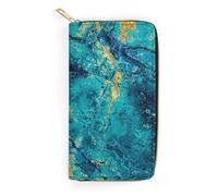 JiuPopular Leather Wallet, Teal Marble, Small Size and Large Capacity, Easy to Carry