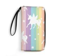 JiuPopular Leather Wallet, Unicorn Pattern Rainbow, with Rope, Small Size and Large Capacity, Easy to Carry