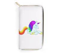 JiuPopular Leather Wallet, Unicorn Rainbow Cute Walking Dinosaurs, Small Size and Large Capacity, Easy to Carry