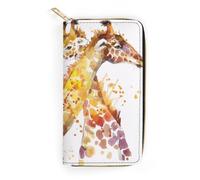 JiuPopular Leather Wallet, Watercolor Giraffes, Small Size and Large Capacity, Easy to Carry