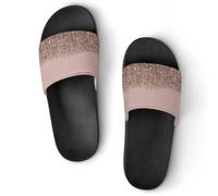 JiuPopular Non-Slip Slippers, Blush Pink Rose Gold Glitter Sliders for Men And Women, Shower Slides