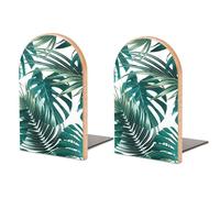 JiuPopular One Pair Book Ends for Shelves, Palm Leaf And Monstera Bookends for Office And School