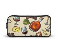 JiuPopular Pencil Case, Vintage Stylish Bottles Wine and GrapeStationery Bag, Business Travel Bag Or Small Tool Box, Girls Makeup Bag
