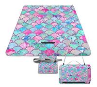 JiuPopular Picnic Mat,Rainbow Watercolor Scales of Mermaid Square Picnic Blanket,Outdoor Rugs,148cm X 148cm