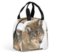 JiuPopular Portable Aluminum Foil Insulated Lunch Bag,Brown Wolf Head,Cross-Body and Hand-held, Easy to Use