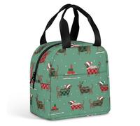 JiuPopular Portable Aluminum Foil Insulated Lunch Bag,Christmas Dachshund Dog,Cross-Body and Hand-held, Easy to Use