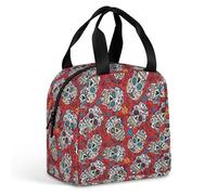 JiuPopular Portable Aluminum Foil Insulated Lunch Bag,Mexican Sugar Skulls,Cross-Body and Hand-held, Easy to Use