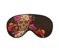 JiuPopular Smooth Fabric Eye Mask, Floral Sugar Skull Day of The Dead Sleep Mask, Sleeping Eye Mask with Adjustable Headband for Men, Women
