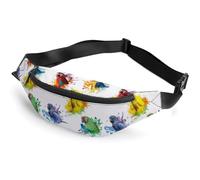 JiuPopular Waist Bag, 3D Watercolor Parrot Bumbag, Adjustable Fanny Pack for Running Walking Hiking