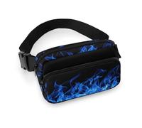 JiuPopular Waist Bag, Blue Burning Flame Bumbag, Adjustable Fanny Pack for Running Walking Hiking