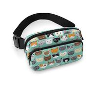 JiuPopular Waist Bag, Cute Cat Faces Bumbag, Adjustable Fanny Pack for Running Walking Hiking