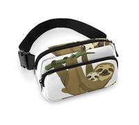 JiuPopular Waist Bag, Cute Rainforest Sloth Bumbag, Adjustable Fanny Pack for Running Walking Hiking