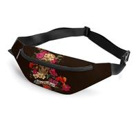 JiuPopular Waist Bag, Floral Sugar Skull Day of The Dead Bumbag, Adjustable Fanny Pack for Running Walking Hiking