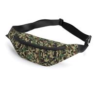 JiuPopular Waist Bag, Green Camouflage Pattern Bumbag, Adjustable Fanny Pack for Running Walking Hiking