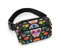 JiuPopular Waist Bag, Mexican Sugar Skulls Bumbag, Adjustable Fanny Pack for Running Walking Hiking